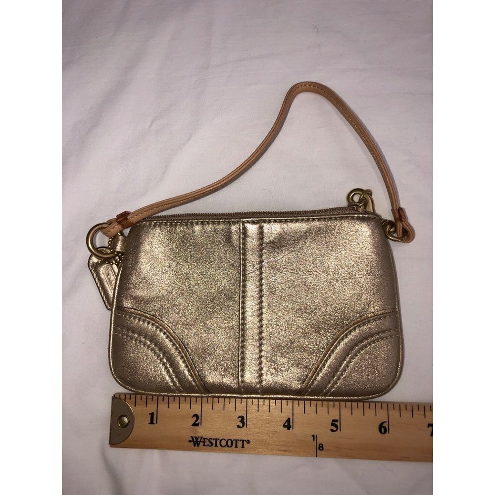 Coach Gold Soft Leather Wistlet Wallet Micro Purse Metallic Unisex - Picture 5 of 6